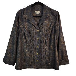 COLDWATER CREEK Floral Gold Print 18W Women's Lightweight Denim Jean Jacket